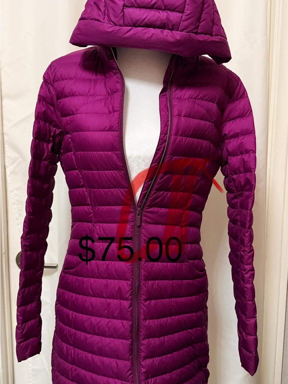 lululemon athletica Long Hooded Puffer Coat in Magenta